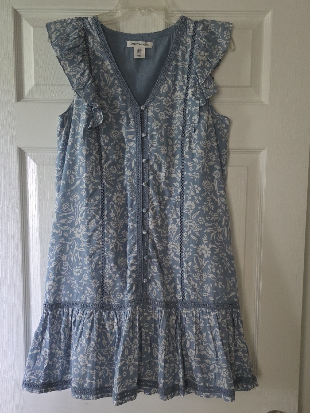 Lucky Brand Blue Floral Ruffle Button-Front Dress
